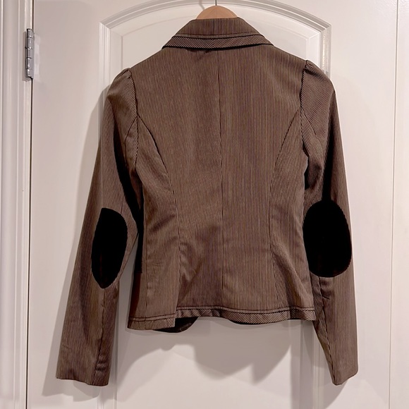 Brown pin-striped blazer with suede-like patches - Picture 2 of 4